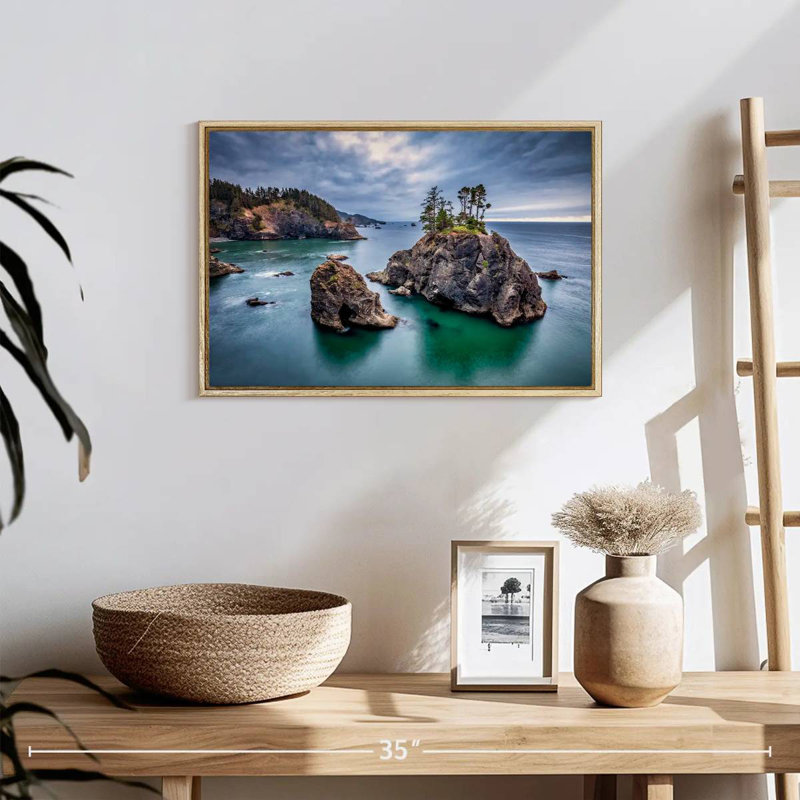 Rock Formations Along The Oregon Coast, 19" X 13", Floating Frame Natural Wood