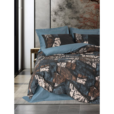 Ensemble de housse de courtepointe 100% coton Ranforce, vert pétrole | Comprend une housse de couette 79 x 87, un drap plat 94 x 102 et des taies d'oreiller 20 x 28 (2) | Impression réactive, lavable à la machine, literie élégante et confortable