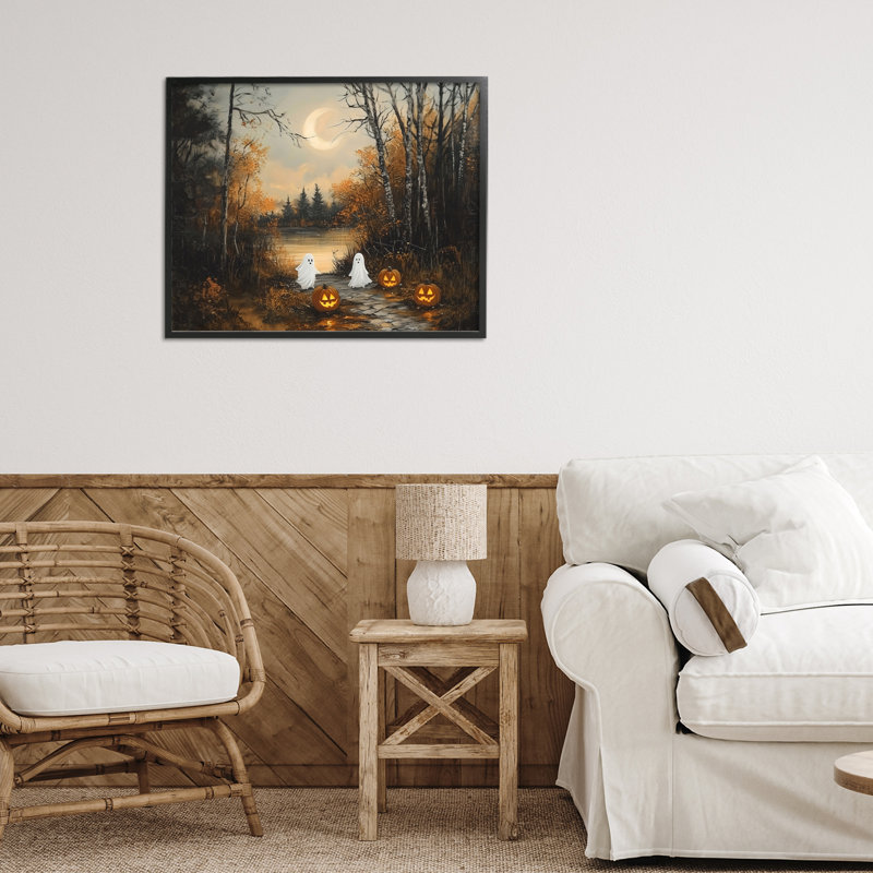 Automne fantômes au lac, estampe numérique, conception par Arlington Prints, H 16 po x l 20 po, Giclée encadrée noir minuit