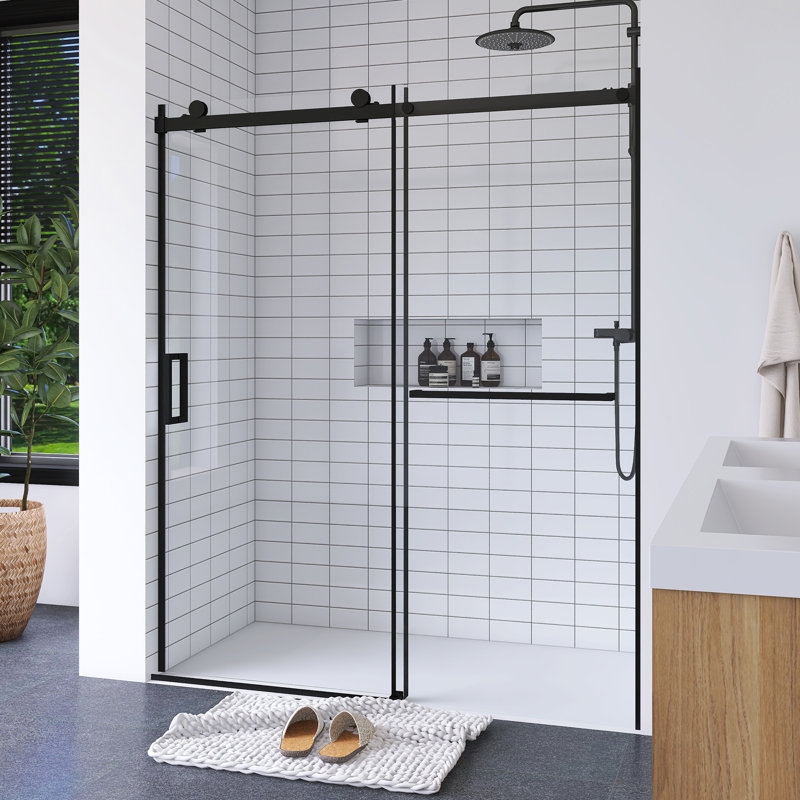 Porte de douche coulissante à cadre brossé l 56 à 60 po x H 72 po, Noir mat