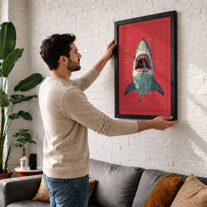 Shark Confrontation Modern - Framed Print, Unframed, A1 - 84.1 x 59.4 cm