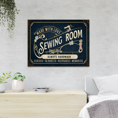 Scissors And Spools - Sewing Room Made With Love Always Handmade - 1 Piece Rectangle Graphic Art Print On Wrapped Canvas
