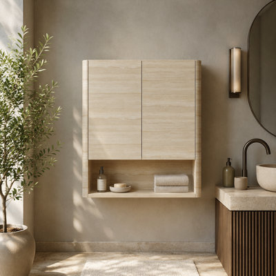 Armoire de salle de bain murale de 26 po avec portes, tablette et compartiment de rangement ouvert au-dessus de la toilette