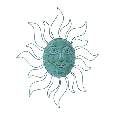 Metal Indoor Outdoor Sun Teal Wall Decor with Wire Frame
