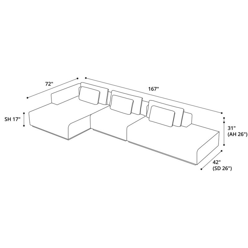 Ayton Upholstered L-Shaped Sectional, Left Hand Facing, 31" H x 167" W x 72" D