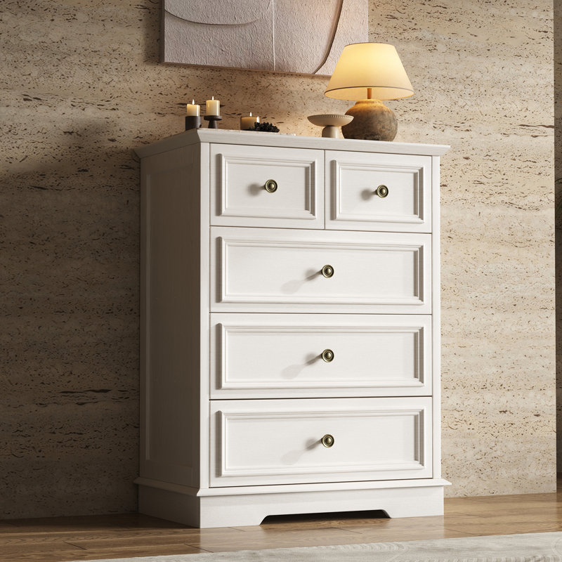 Commode verticale à 5 tiroirs avec base arquée, White