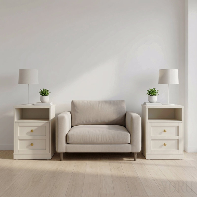 Ensemble de 2 tables de chevet modernes en bois beige de 15,7 po de largeur avec porte et tablette, Beige, 2