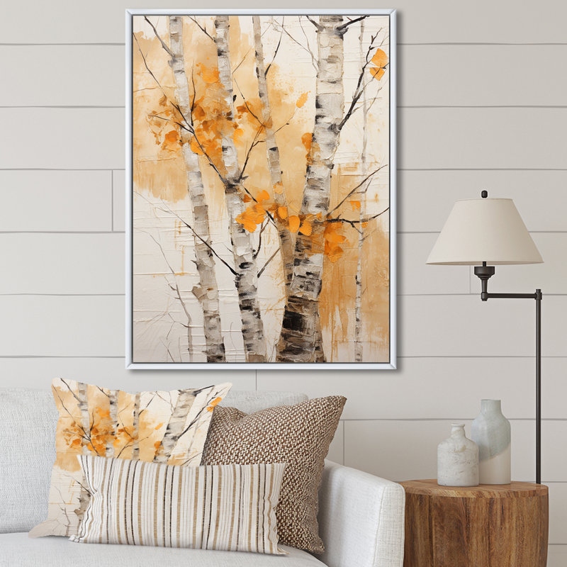 «Orange Brich Wood In Winter III», reproduction sur toile, Cadre flottant blanc, H 32 po x l 24 po x P 1 po