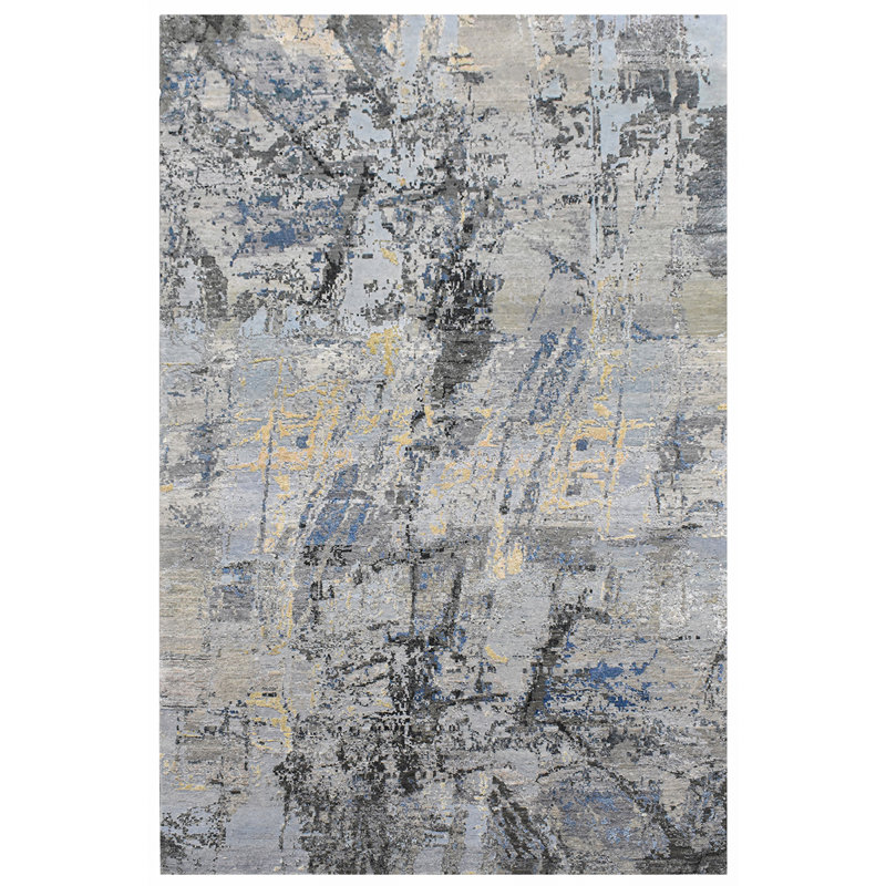 Handmade Silk and Wool Abstract Area Rug, Rectangle 8' x 10'