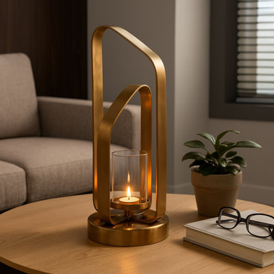 Decorative Sculptural Metal Candle Holder for Tabletop Accent - Modern Pillar Candlestick Holder for Entryway or Console Decor