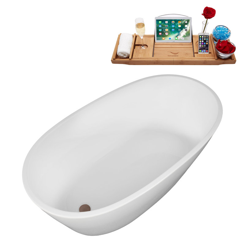 51" Streamline Soaking Freestanding Tub and Tray With Internal Drain, Matte Oil Rubbed Bronze