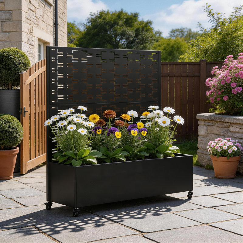 Boîte à fleurs en métal avec treillis et roues Tinsley, H 47,2 po x l 47,2 po x P 15,7 po, Black