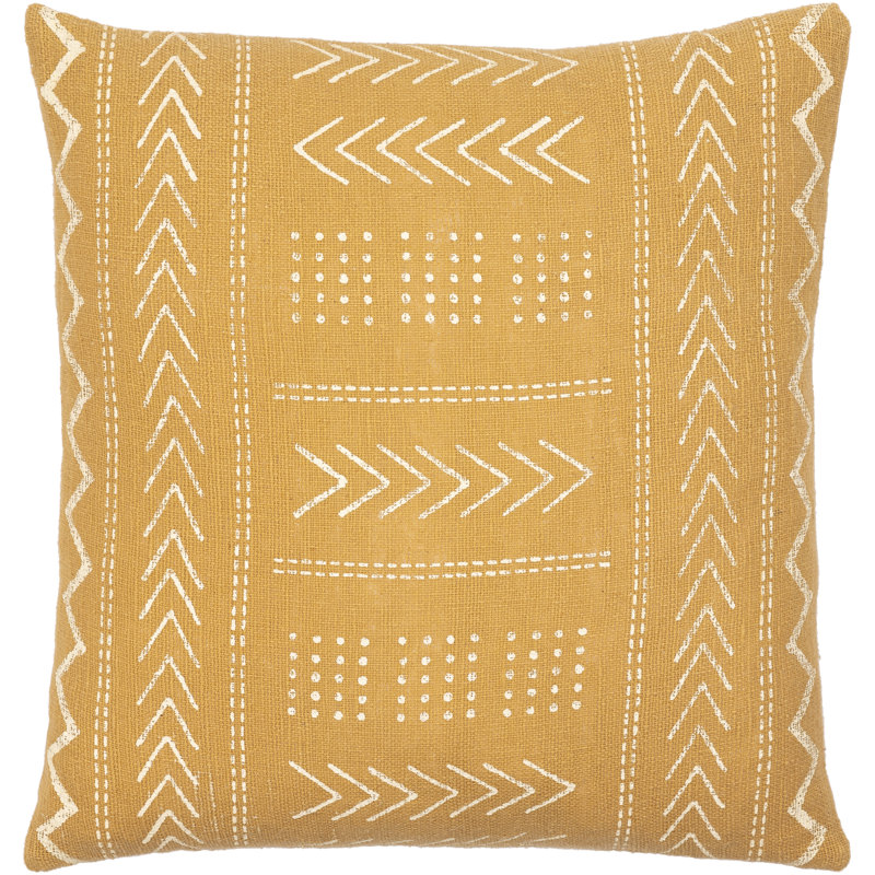 Geometric Cotton Throw Pillow, 18" x 18", Mustard/Beige, Down