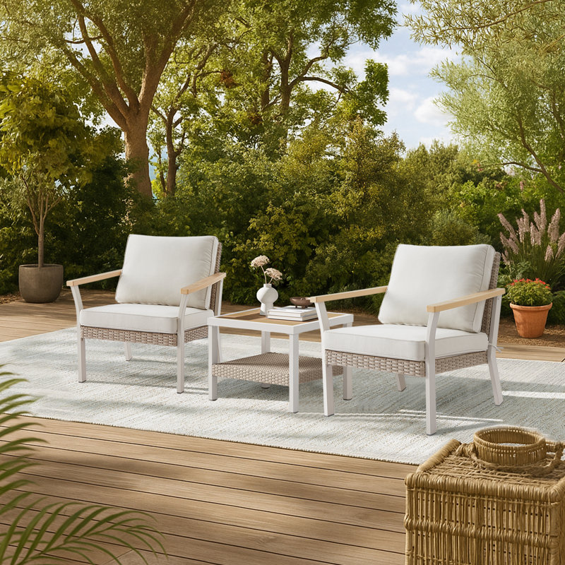 Ensemble de 3 chaises longues, 1 table d'appoint et 1 table d'appoint, Blanc