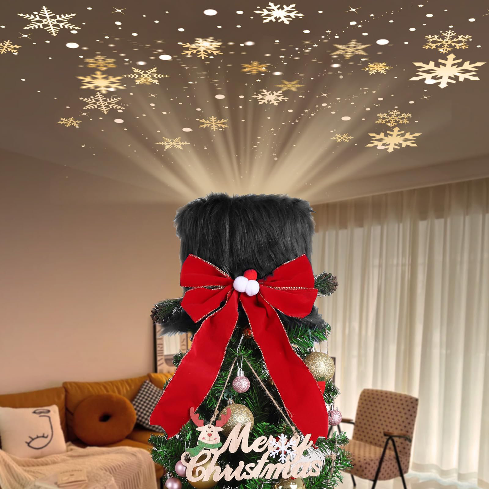 The Holiday Aisle® Christmas Tree Topper Hat With 3D LED Rotating ...