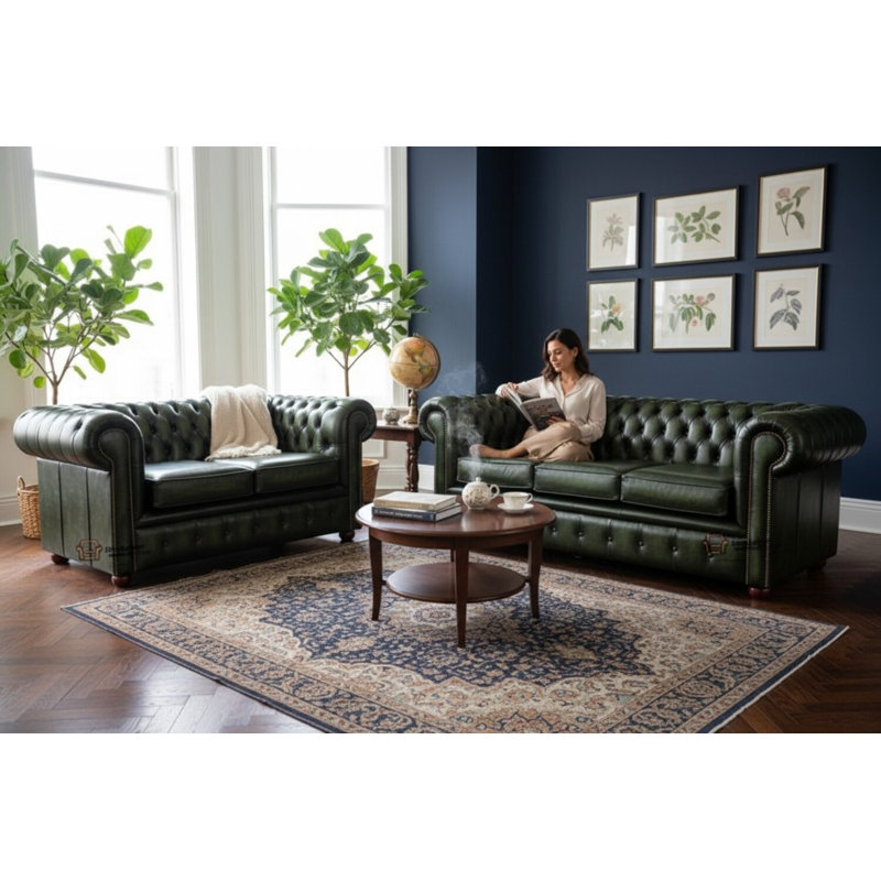 Chesterfield 3 + 2 Seater Antique Sofa Suite Offer, Green