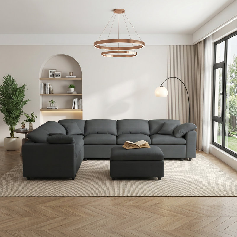 Canapé modulaire surdimensionné en chenille de 125 po à 7 places de 125 po, conception en L réversible avec repose-pieds mobile
