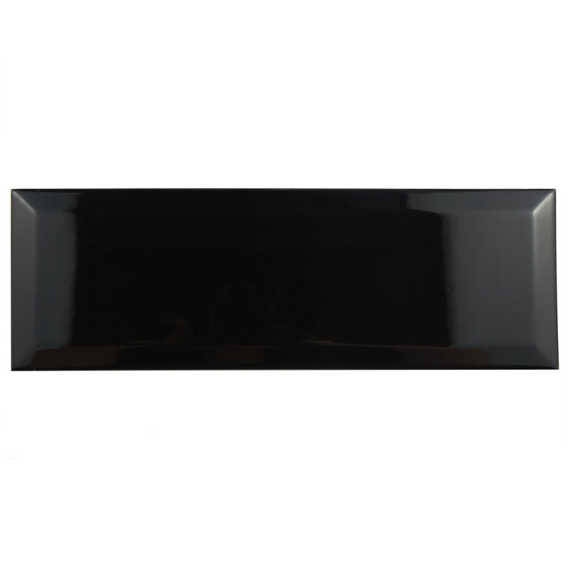 Santorini Loft 4" x 12" Beveled Ceramic Subway Wall Tile, Loft Nero