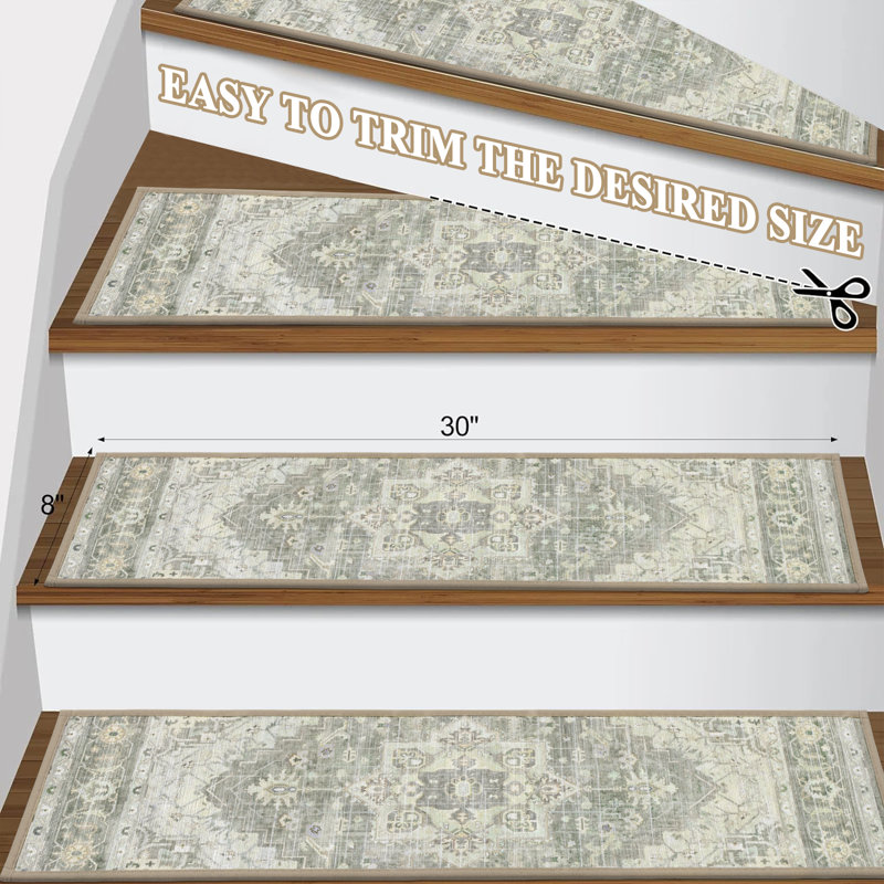 Non-slip Indoor Stair Treads, Green/Beige/Grey