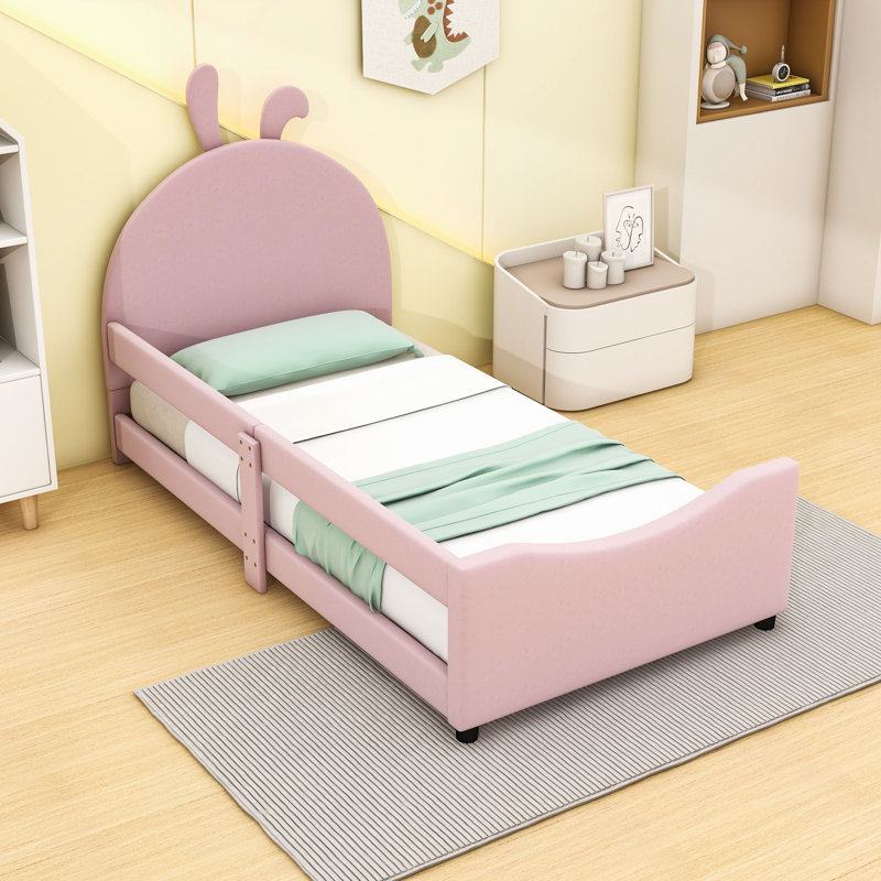 Twin Upholstered Daybed with Rabbit Ear Headboard and Sturdy Slats, Pink