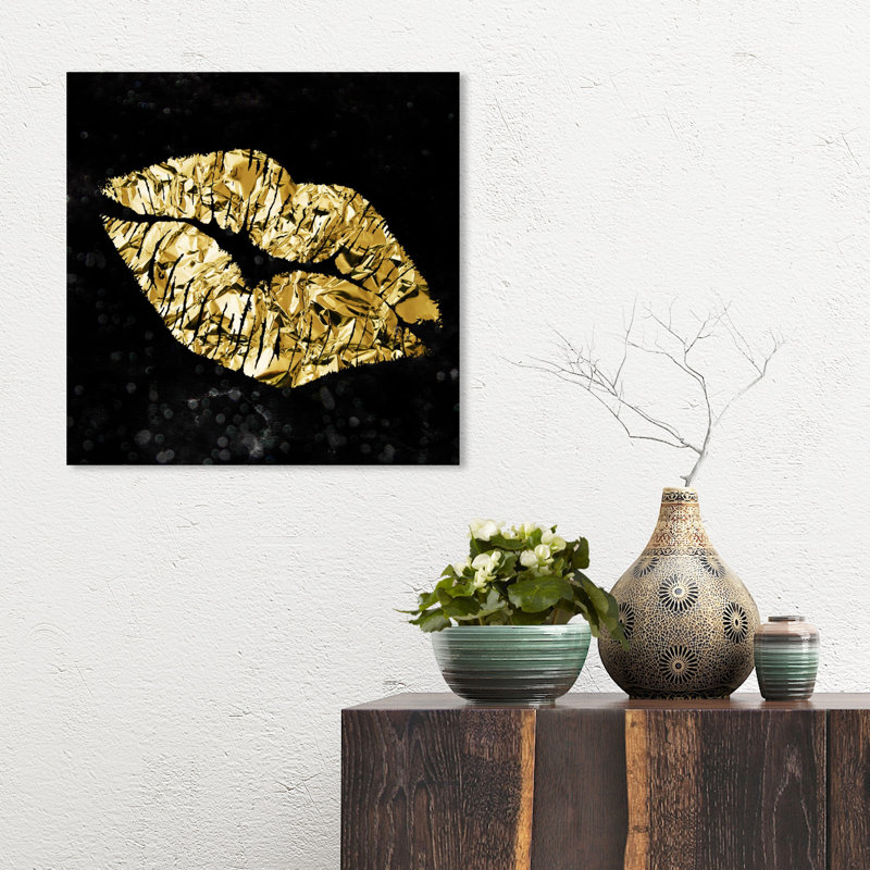 «Gold and Black Kiss», impression sur toile, H 16 po x l 16 po