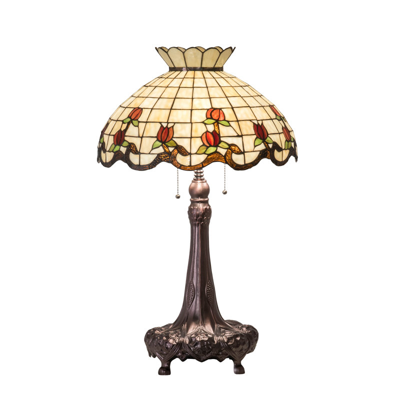 Meyda Tiffany & Stained Glass Table Lamp, 32" H x 20" W x 20" D, Beige/Red/Green