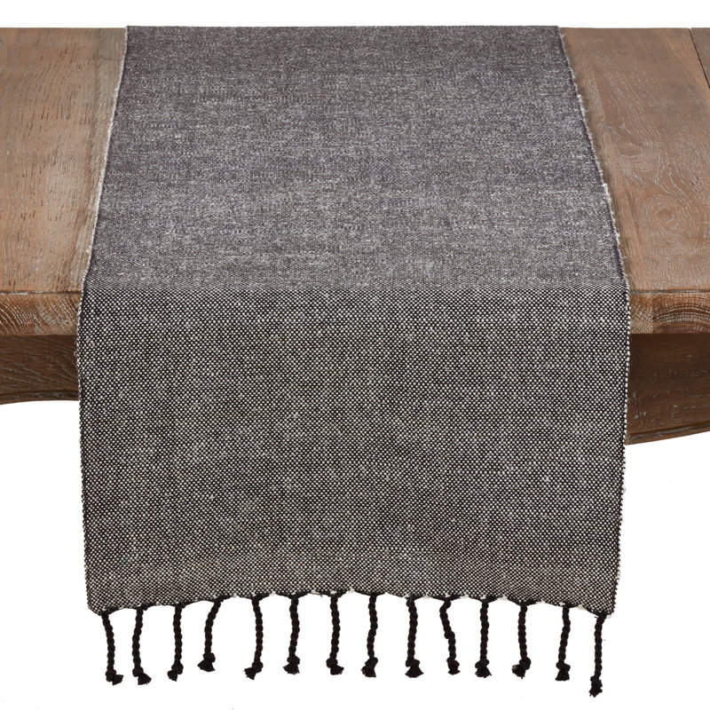 Amita Tassle Trimmed Table Runner, Black
