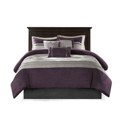 7 PC Pieced Faux Suede Comforter Set Purple King