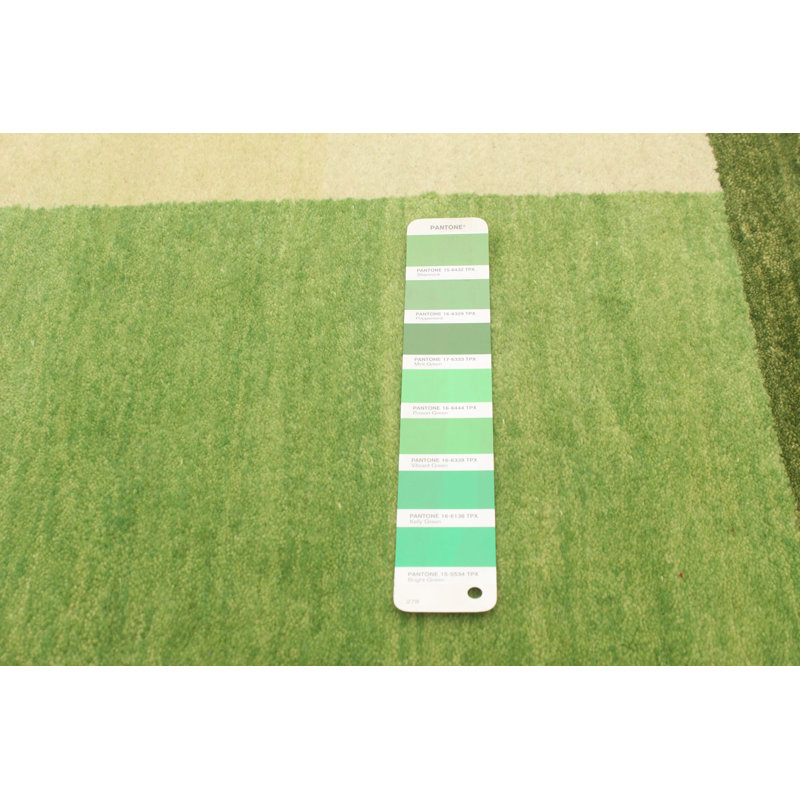 Tapis décoratif vert en laine de conception unique 6 pi 9 po x 9 pi 7 po noué à la main New Age