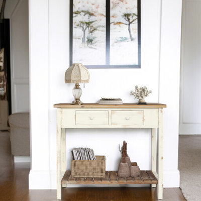 Classic Distressed Console Table With 2 Drawers And Open Shelf – Ideal For Hallway Or Living Room