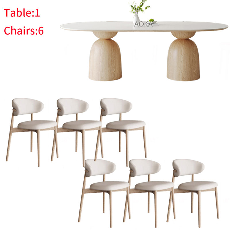 Italian style solid wood rock table set Double Pedestal Base Dining Set, 7 Pieces: Table, 6 Chairs