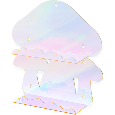 Iridescent Acrylic Mushroom Floating Shelves, Clear Rainbow Wall Shelves For Decor, Cute Display Shelves For Small Items, Trinkets, And Collectibles, Wall Mounted Mushroom Shelves