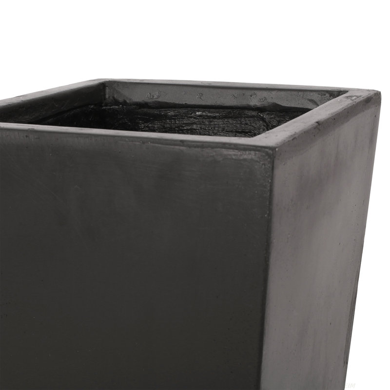 13" x 28.5" Outdoor Modern MGO Cast Stone Planter, Black