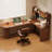 Nut-brown L-Shaped Solid Wood writing desk-118245261