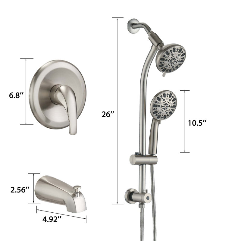 Système de douche à 7 jets sans outil 1,8 gallons par minute, Nickel brossé