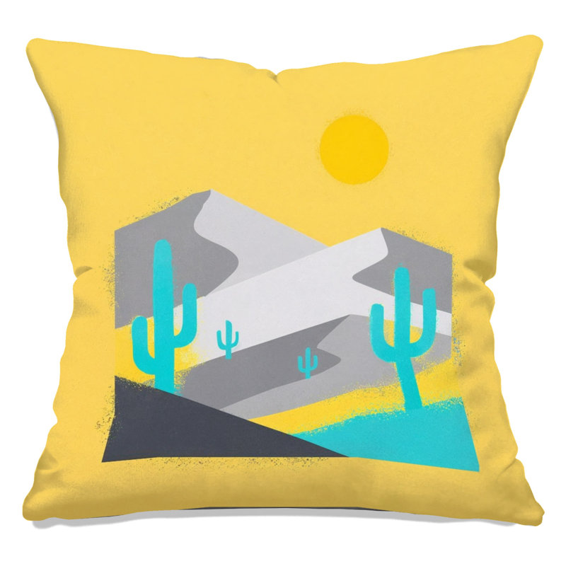 Coussins décoratifs double face à motif de cactus du désert, 26 x 26 pouces, Jaune / gris clair clair