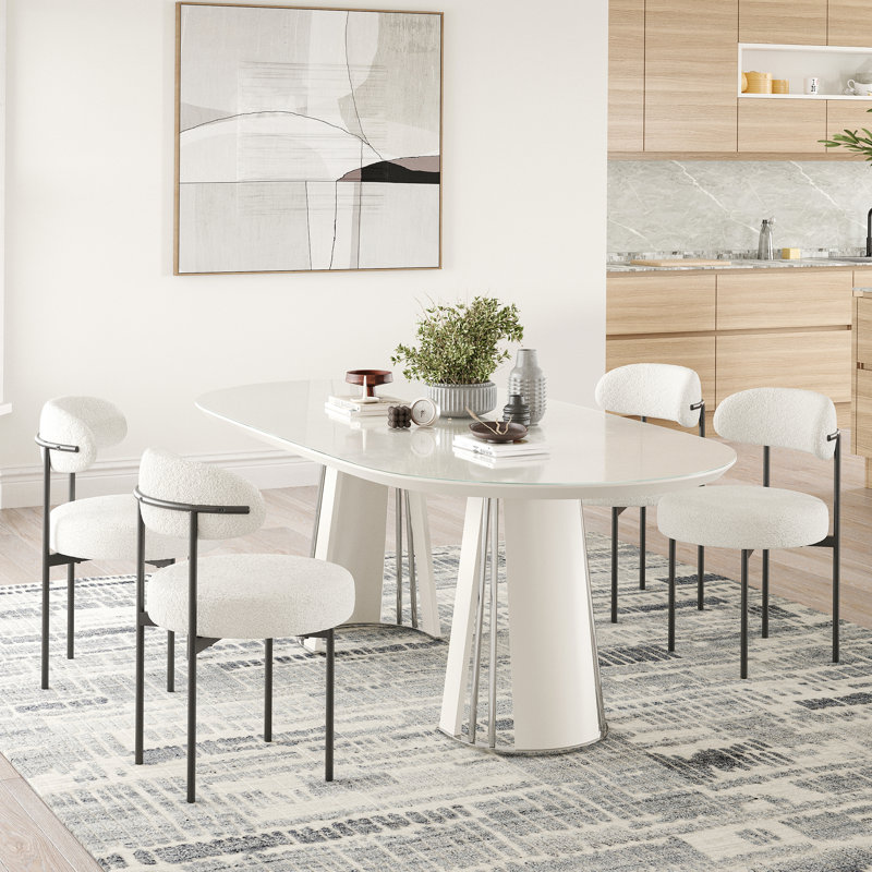 Chantele 19.3'' H Tufted Fabric Upholstered Metal Side Chair, White