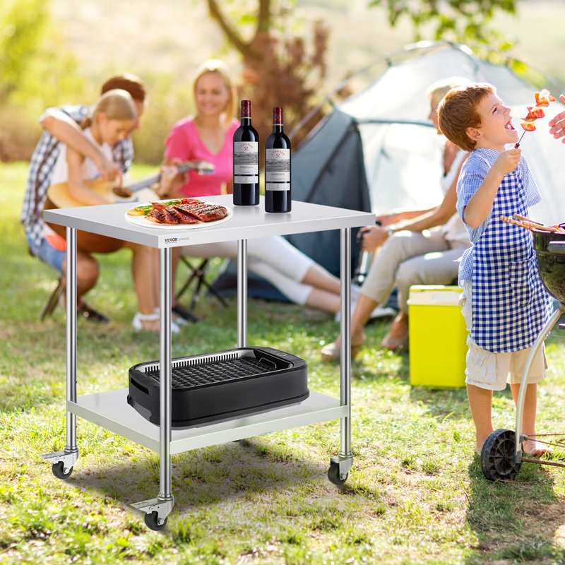 Stainless Steel Adjustable Height Work Table with Wheels