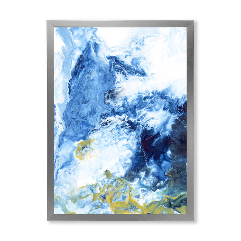 «Blue and Gold Creative Abstract», peinture sur toile, H 40 po x l 30 po, Cadre photo argenté