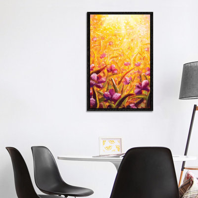 Beautiful Flowers In Sunshine On Yellow Background by Valery Rybakow - Painting on Canvas