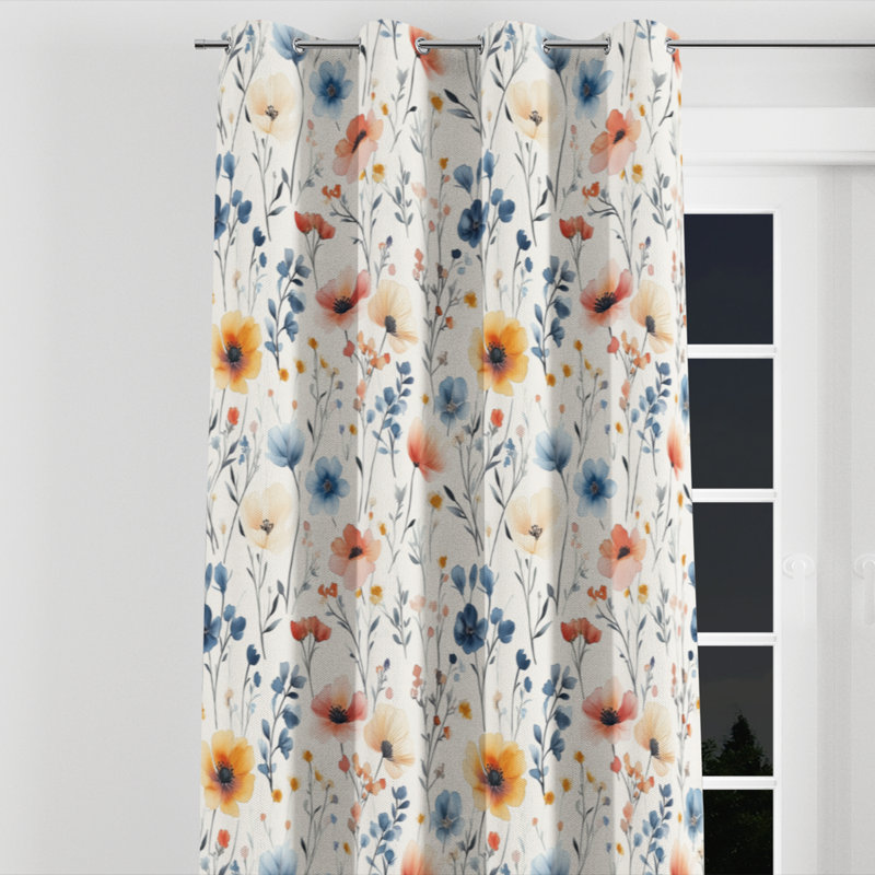 Rideaux à motif floral - 1 panneau à œillets Boho Meadow Flowers, L 52 po x L 90 po, Œillets argentés