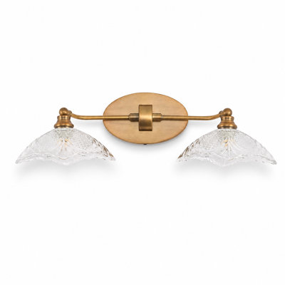 2‑Light Antique Brass Bathroom Vanity Light with Textured Glass Shade