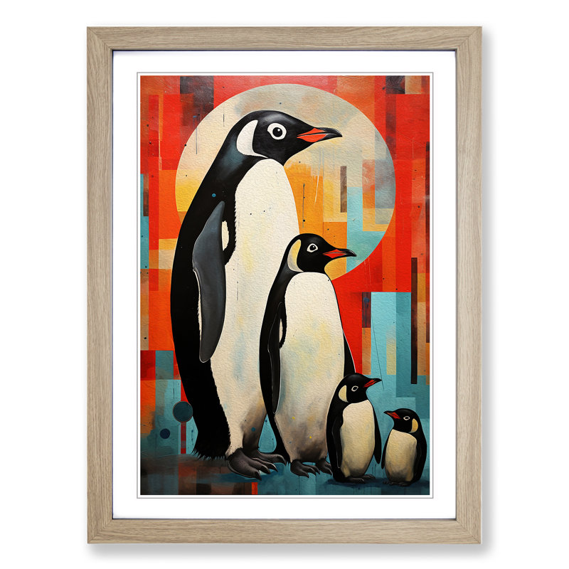 XYZ-FRM-V1223-5046 Penguin Constructivism - Single Picture Frame Print on Wood, Oak, 64cm H x 46cm W x 2cm D