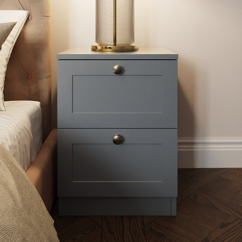 Artus Shaker 2 Drawer Bedside Table Nightstand Matt Grey