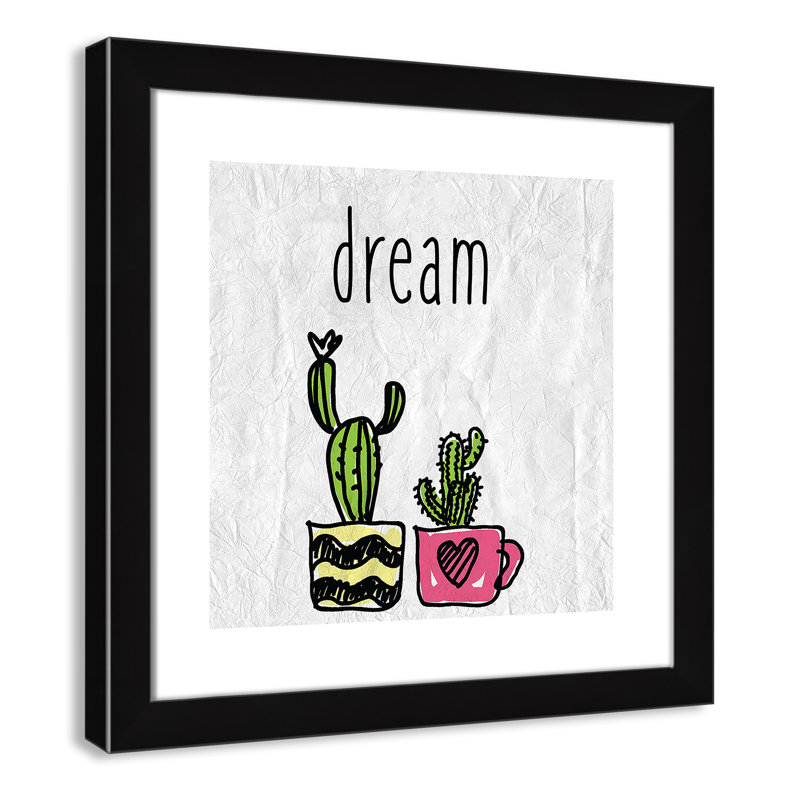 «Cacti A», art encadré, H 16 po x l 16 po x P 0,6 po, Encadré plat noir