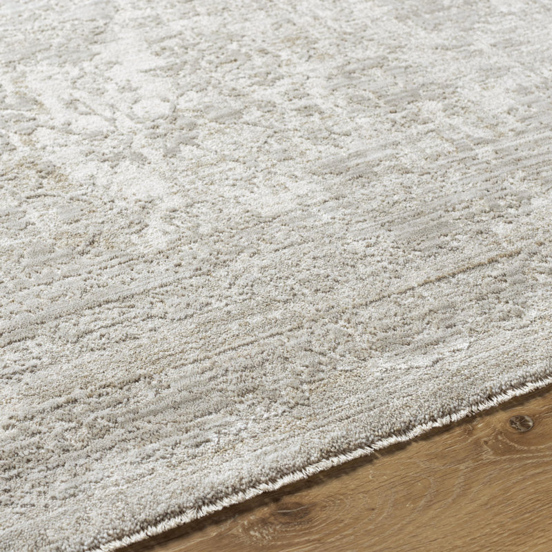 Tapis crème en polyester tissé à la machine Cassilis, Rond 5 pi 3 po