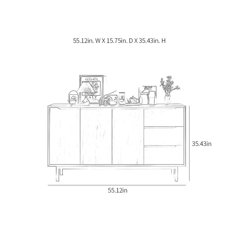 Retro Sideboard With 3 Doors And 3 Drawers