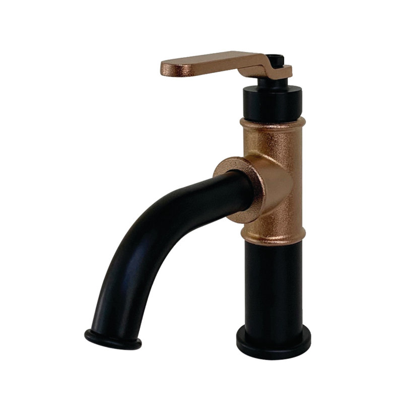 Kingston Brass Whitaker Single-Handle 1-Hole Deck Mount Bathroom Faucet with Push Pop-Up, Matte Black/Rose Gold