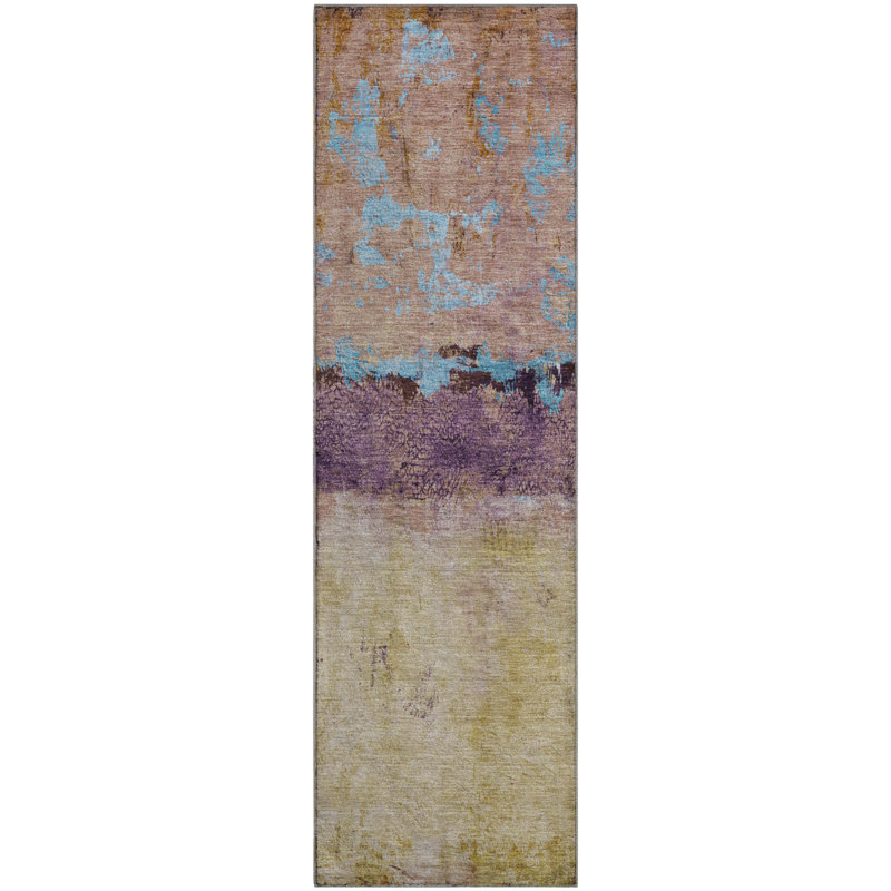 Tapis abstrait Varroville AMF1716 lavable à la machine de qualité supérieure, Tapis de couloir 2 pi 3 po x 7 pi 6 po