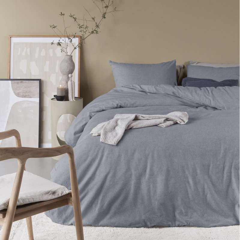 Bonheur flannel duvet cover set, King Duvet Cover + 2 Shams, Grey